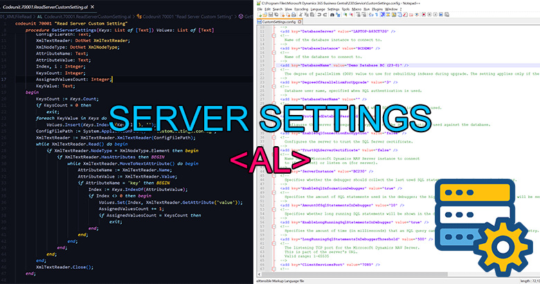 How to retrieve server settings of BC on-premise client - AL (Read XML file: CustomSettings.config)